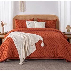 Chevron Burnt Orange King Comforter Set - 7 Piece Bedding Includes Matching Sham